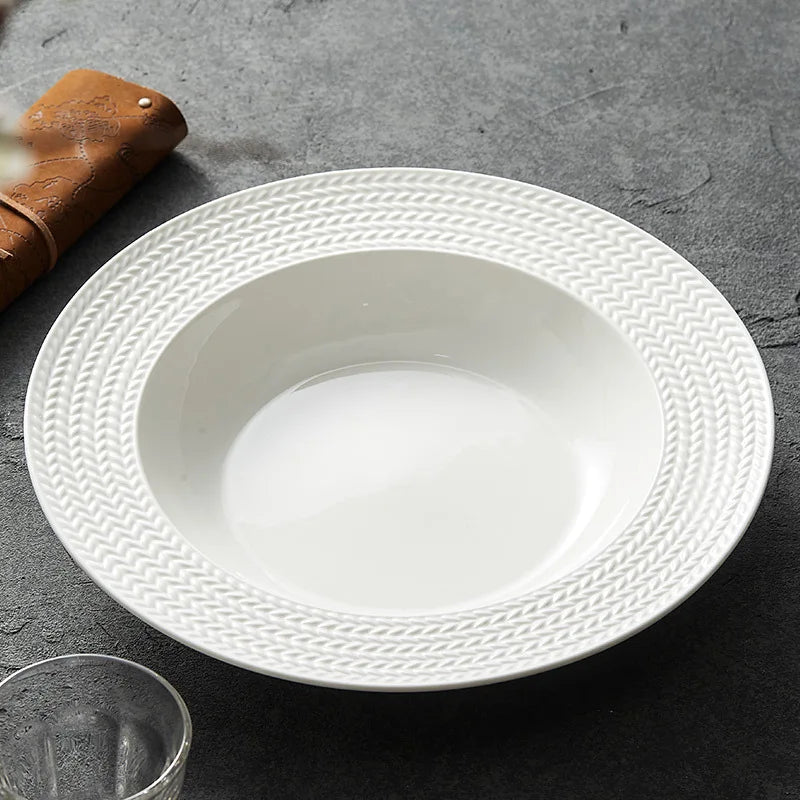 Eco-Friendly Porcelain Pasta Plate with Wheat Design for Restaurant Hotel Home Catering or Wedding Use