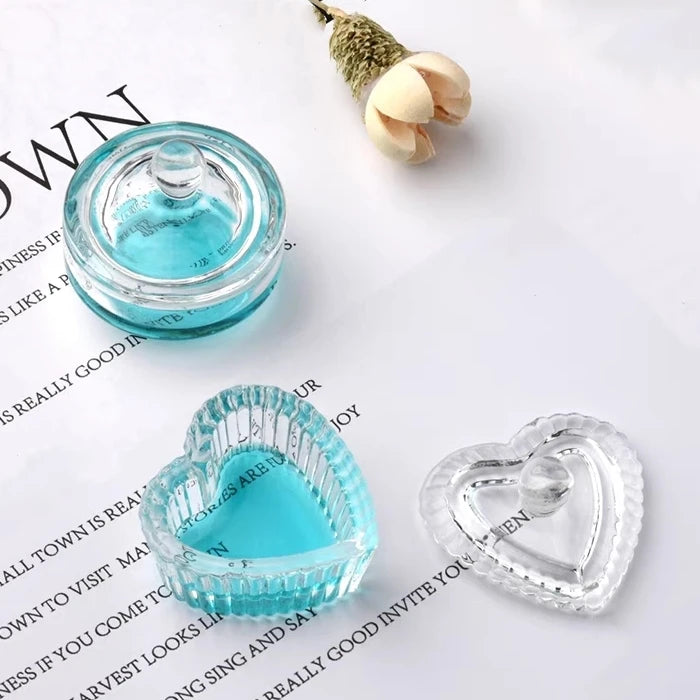 Luxury Heart Shaped Crystal Glass Cup With Lid for Nail Art Painting Brush Clean Heart Nail Brush Cup