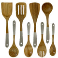Modern Small ACACIA Wood 8-Piece Kitchen Utensils Set with Cooking Spatula Salad Fork & Stirring Spoon