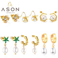 Ason New Unique Design Green Zircon Natural Freshwater Pearl Pendant Earrings Stainless Steel Fashion Earrings for Women
