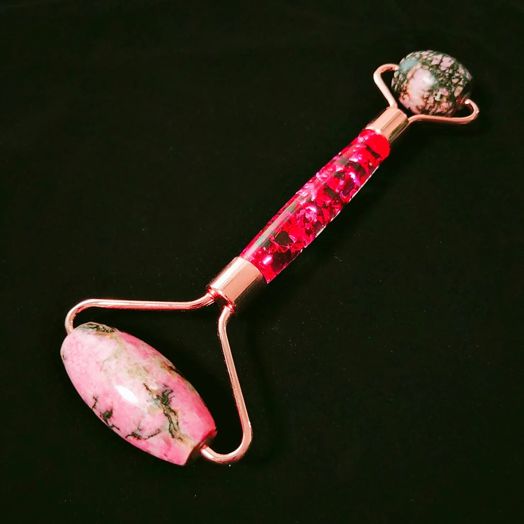 Huiying New rhodonite jasper high quality in stock flower handle massage roller for women made in china