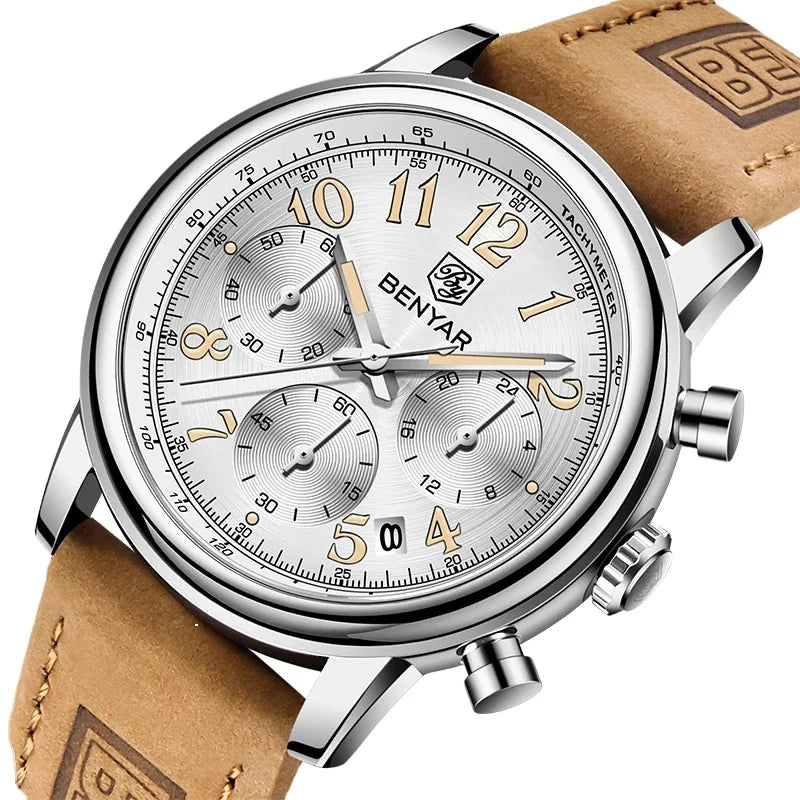 2021 New BENYAR 5190 Top Mens Watch Luxury Chronograph Sport Quartz Watches Stainless Steel Case Waterproof Relogio Masculino