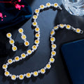 Super Shiny Square Yellow Cubic Zirconia Stone Bridal Necklace Jewelry Sets Luxury Wedding Banquet Accessories