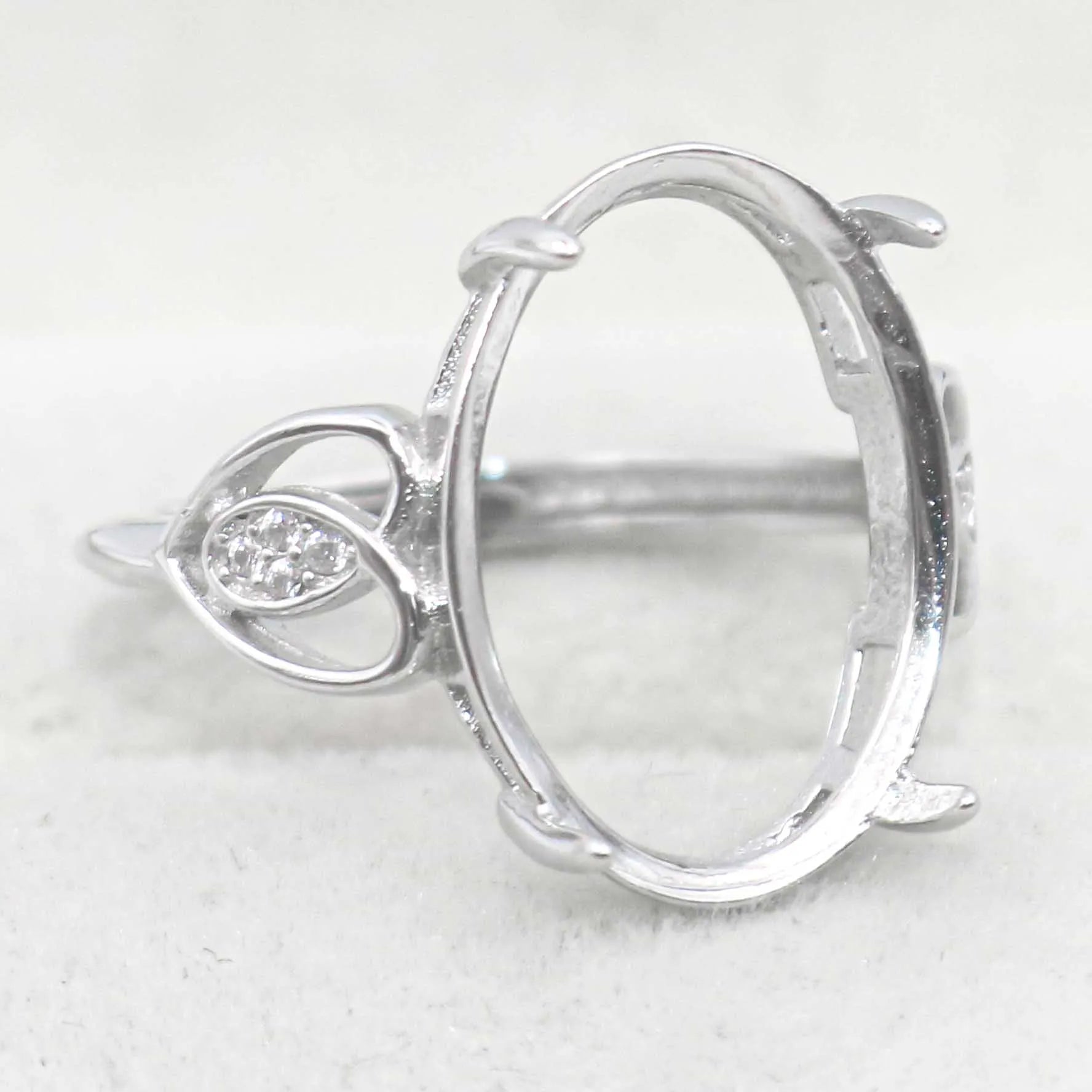 Sterling Silver 13*18mm Semi Mount Ring Empty Frame Blank Support Claws Setting S925 Base Holder Without Center Stone for Inlay