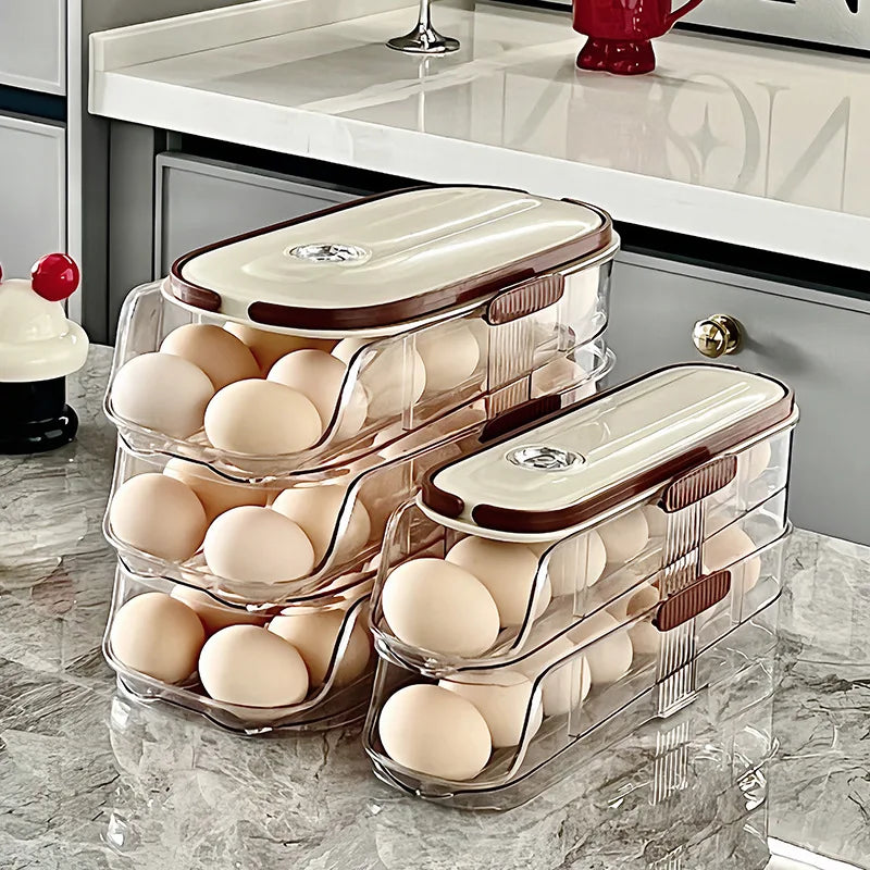 Automatic Rolling Multi-Layer Egg Storage Box Plastic Kitchen Egg Rack Tray Refrigerator Timed Household Food Storage Special MegaBDM