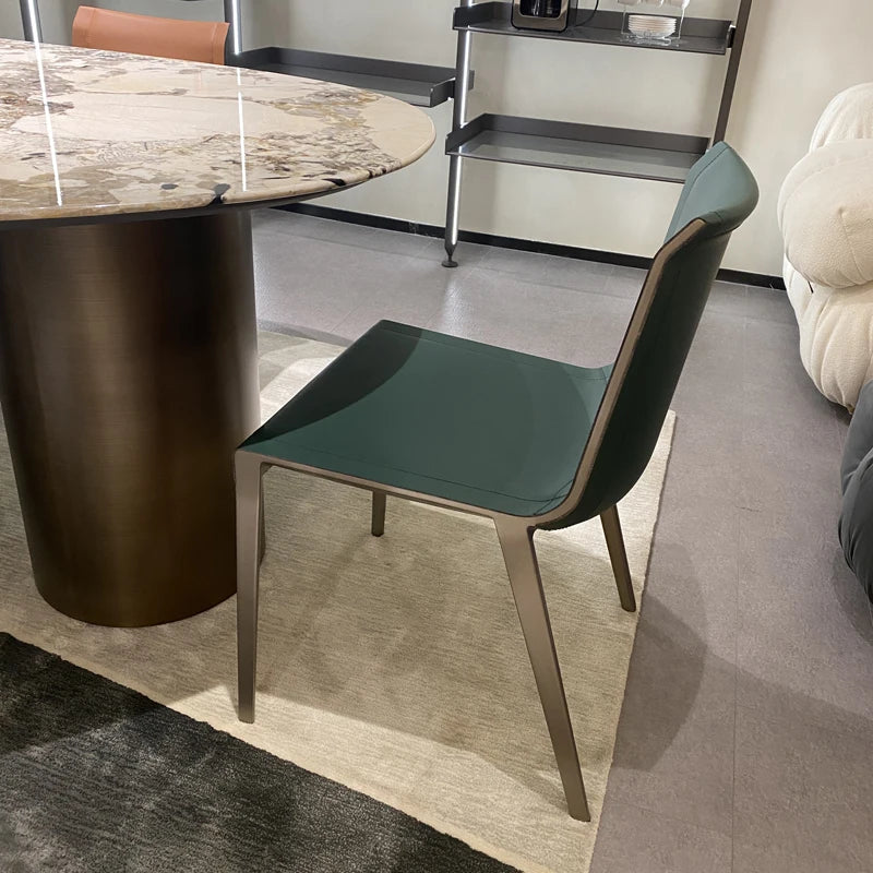 Italian Light Luxury Designer Simple Modern High-End Aluminum Saddle Leather Genuine Leather Dining Chair for Home Office Hotel