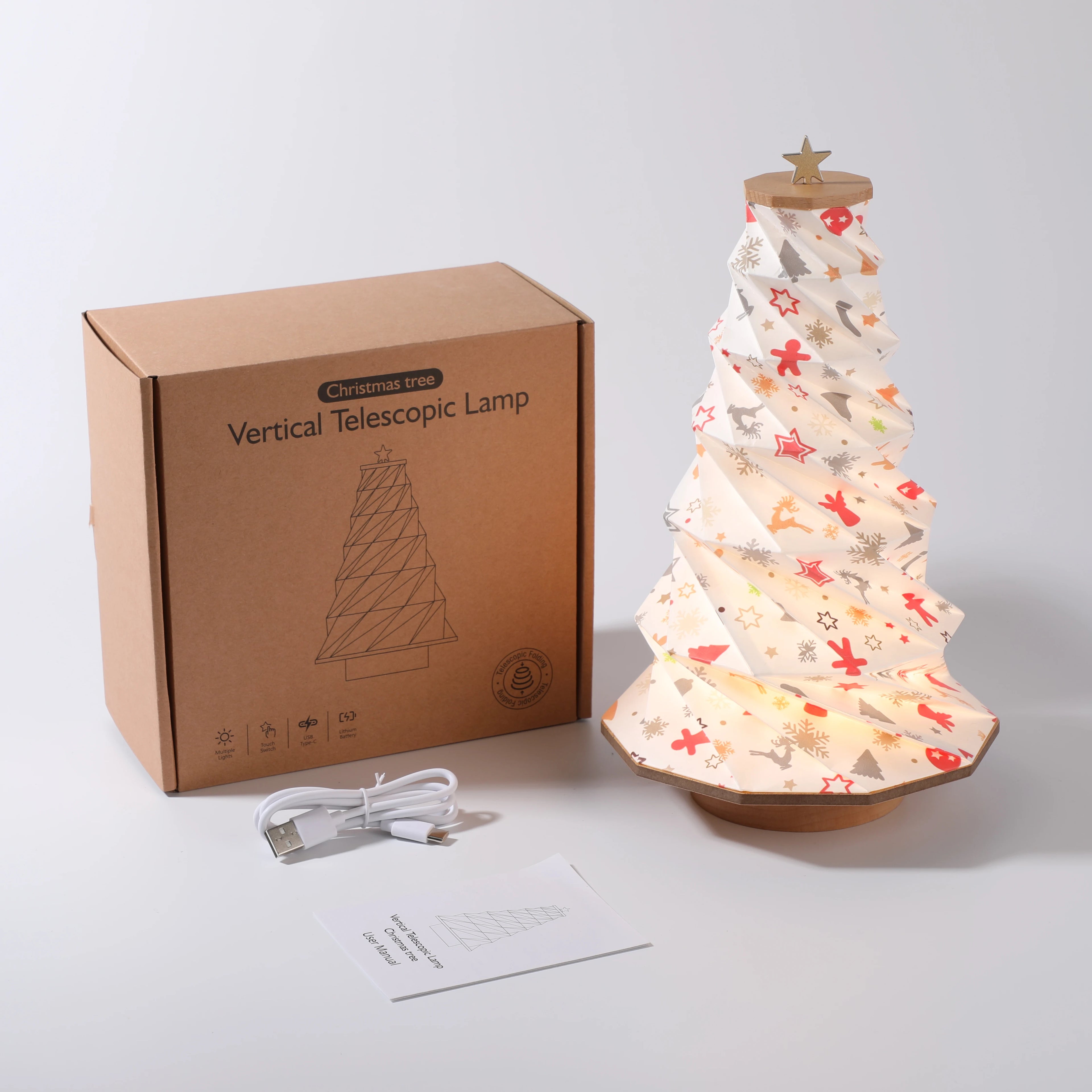Waterproof Christmas Style Home Decoration Paper Lamp Folding Table Night Light Crafted Wood Box Set Company Gifts for Guests