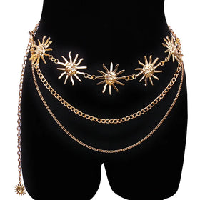 ODM Fashion Metal Stylish Alloy Gold Silver Body Chain SunFlower Waist Chain Jewelry for Women Accessories