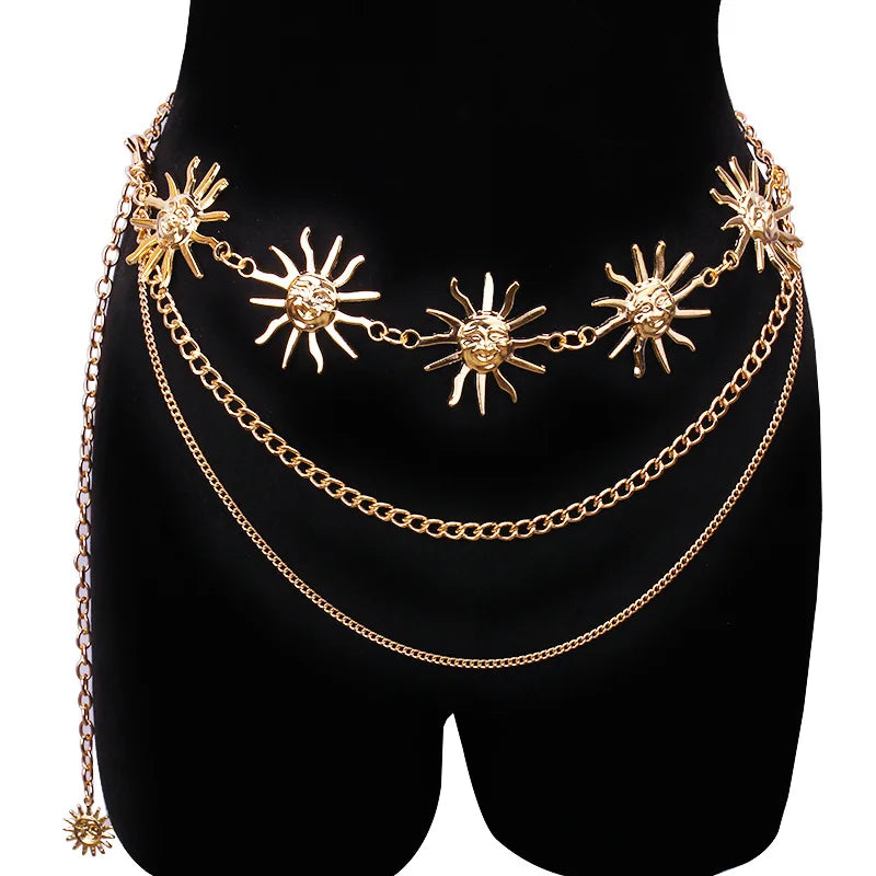 ODM Fashion Metal Stylish Alloy Gold Silver Body Chain SunFlower Waist Chain Jewelry for Women Accessories