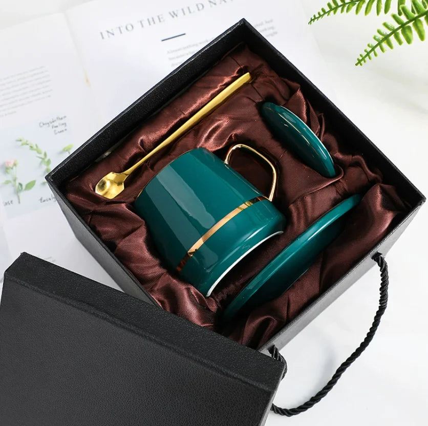 Drop Shipping Nordic Style Ceramic Cup with Spoon Creative Simple Coffee Mug Gift Box Classic Ins Nordic Mug for Tea Coffee