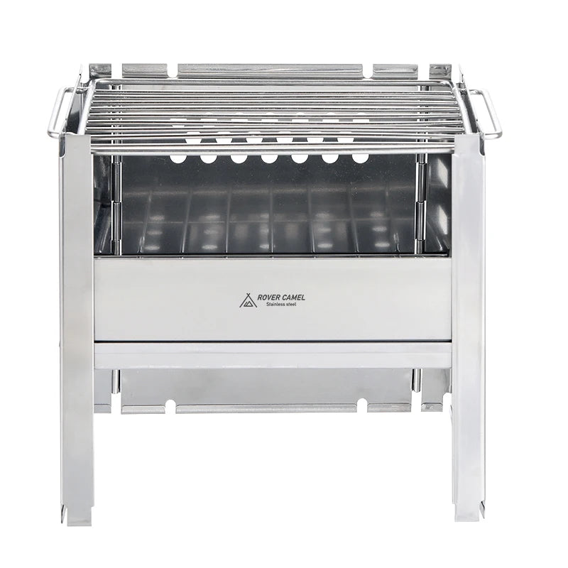 Portable Stove Stainless Steel Folding  BBQ Grill Wood Burning Stove for Picnic Garden Camping Backpacking Camping BBQ Tools
