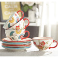 Luxury 9oz New Bone China Cup and Disc Set Under Glazed Hand Painted Ceramic Coffee Cup Flower Mug for Afternoon Tea