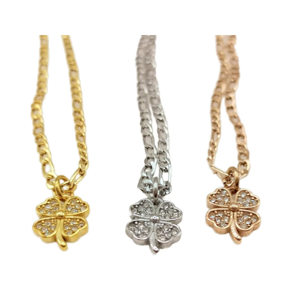 Inspire Jewelry High-End Fashion 18K Gold PVD Stainless Steel Four Leaf Clover Necklace Amulet With Zircon Christmas Gift