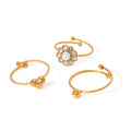 J&D Fashion Jewelry 18K Gold Stainless Steel Jewelry Adjustable Crystal Cubic Zircon Heart Flower Ring Set
