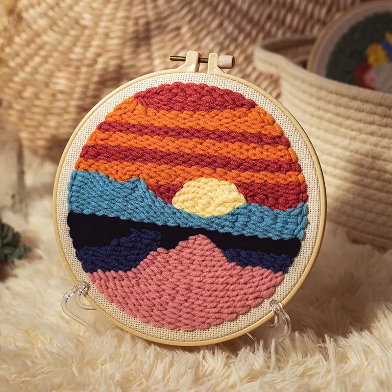 Custom Easy Handmade Punch Art Kits Poke Embroidery Scenery Sunset Punch Needle Kits for Beginner With Tool