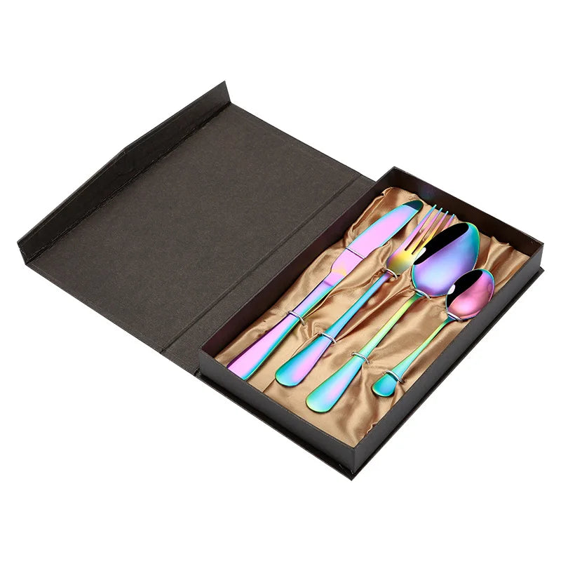 in Stock Stainless Steel Silverware Set with Mirror Polish Gold Flatware Cutlery in Gift Box for Weddings