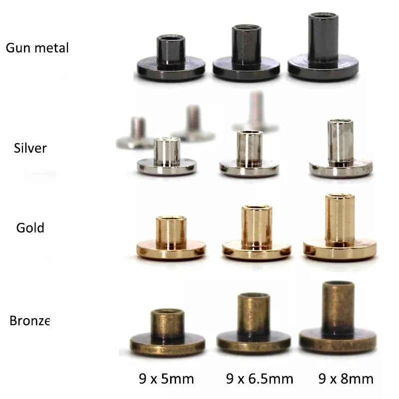 Cloxy Metal Belt Accessories 9mm Brass Leather Screw Rivets Chicago Belt Screw Rivets Leather Fasteners Brass Chicago Screws