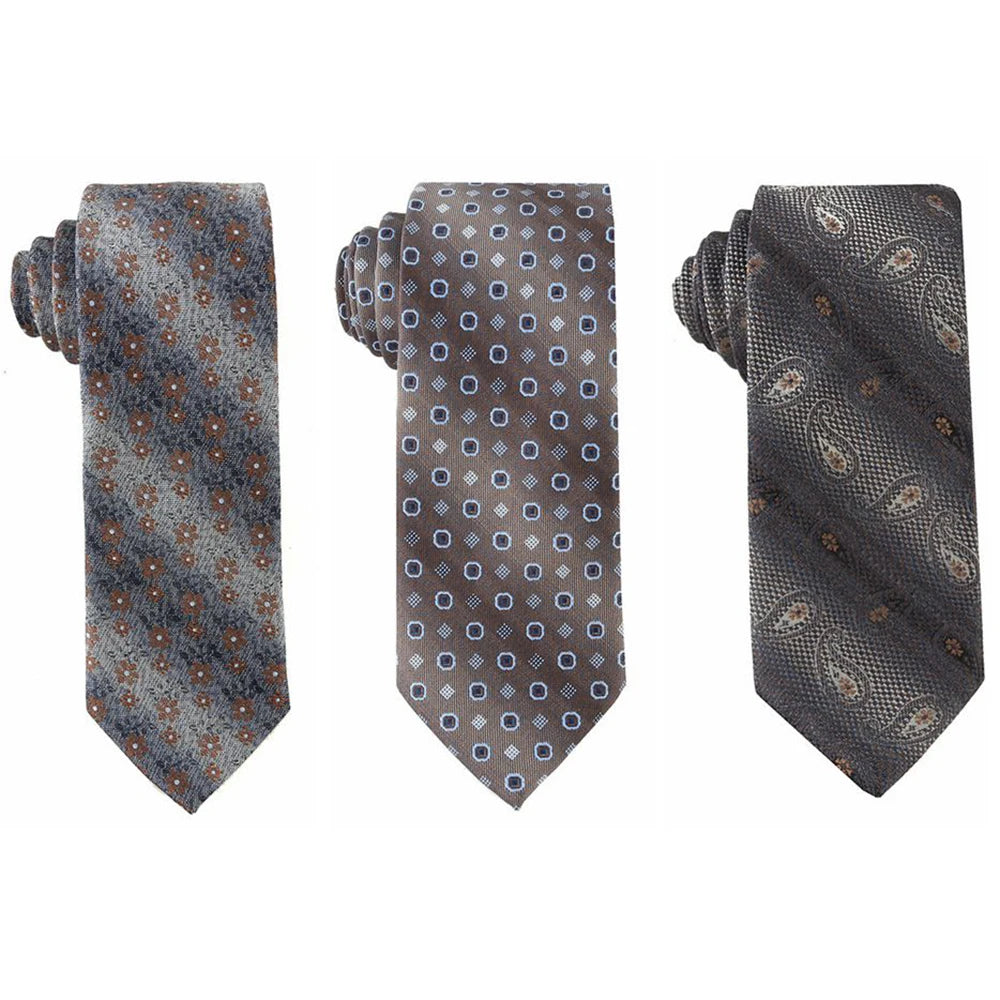 Men's Chinese Flower Polyester Woven Neckties Brown Maroon Business Wedding Party Tie for Men