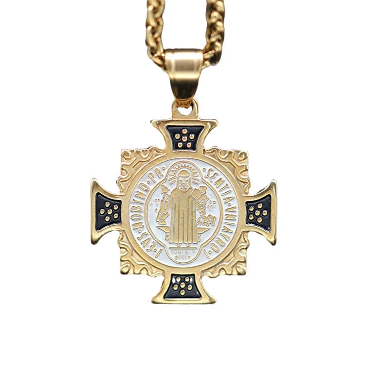 Fashion Fine Jewelry Men Charm Gold Plated Stainless Steel square Cross Pendant