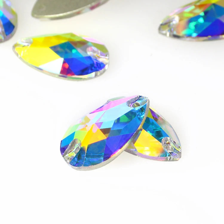 High Quality AB Crystal Teardrop Stones Sew-On Strass Flatback Glass Rhinestones for Shoes Bags and Garments