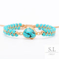 Hot Sale 18K Gold Plated Punk Style Beaded Adjustable Bangles Turquoise Gemstone Bracelet Jewelry for Anniversary