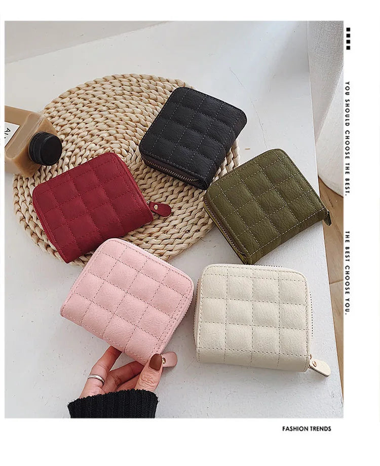 Popular Design Mini Small Wallet Women Short Wallets Pu Leather Zipper Cute Coin Purse Student Embroidery Wallet