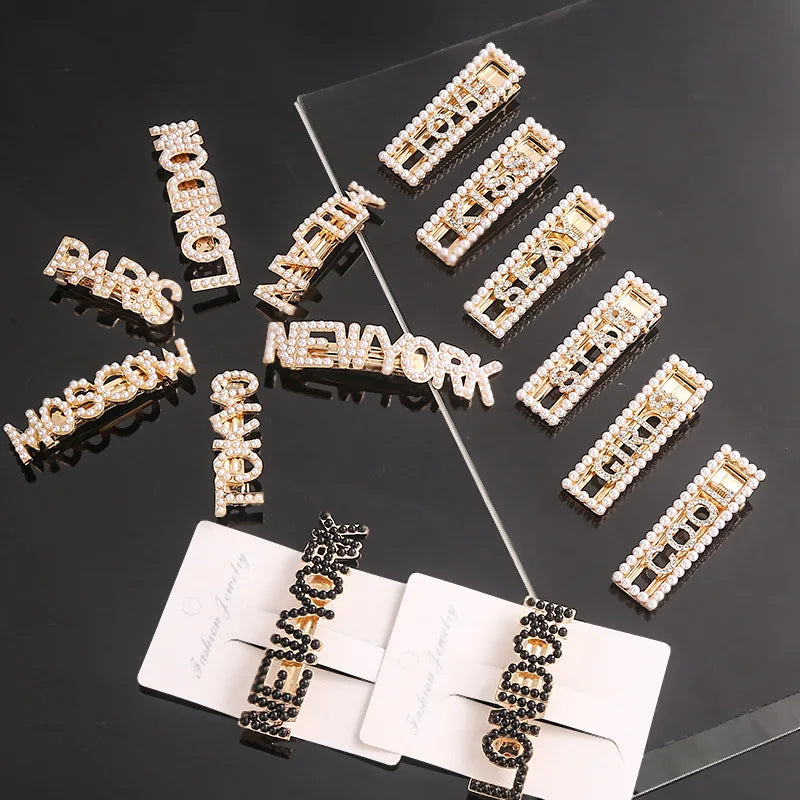 Words Letter Hair Pins Hair Clips City Name Alphabet Hair Pins Barrettes Glitter Rhinestone for Women Ladies Girls