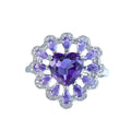 Elegant Rhodium Plated Plata 925 Jewelry Natural Amethyst Heart Ring for Women Valentine's Day Gifts