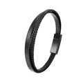 Italian Simple Design Black Plated Stainless Steel 316L Clasp Real Leather Layer Bracelets for Men