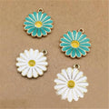 10pcs White Blue Enamel Chrysanthemum Flower Charms Pendant for DIY Making Jewelry Findings