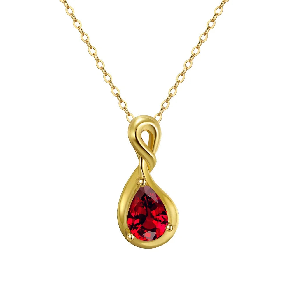 RINNTIN GMN40 Natural Stone Jewelry Garnet Necklace for Women 925 Sterling Silver Drop Water Shape Necklace Gemstone Jewellery
