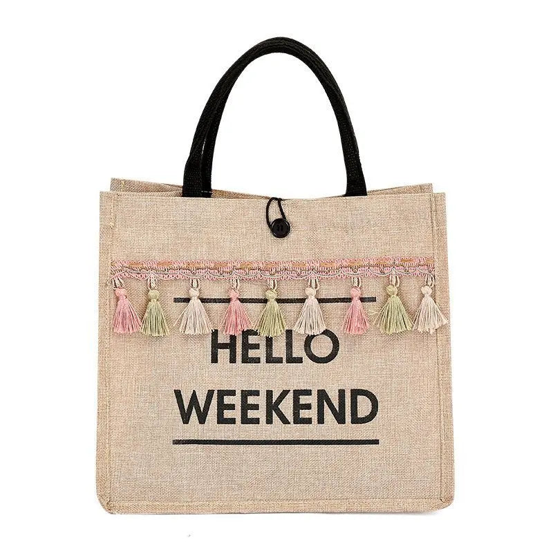 Women Handbags Large Capacity Linen Totes Lady Tassel Shoulder Bag Summer Beach Bags Casual Travel Luxury Designer Shopping Bag