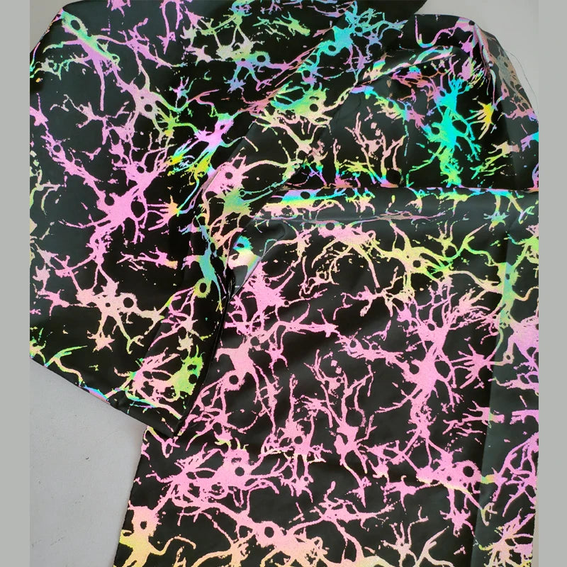 Custom High Visible Nebula Printed rainbow Iridescent Breathable Washable 300T 50D 75D Recycled 100% Polyester Reflective Fabric