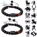 Adjustable Braided Rope 12 Horoscope Zodiac Sign Beads Couple Charm Bracelet 18K Gold Plated Zircon Men Women Anniversary
