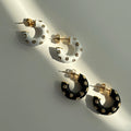 Dazan Autumn Winter NEW 18k Gold Plated Unique Hypoallergenic Stainless Steel Chunky Hippie C Hoop Black White Zircon Earrings