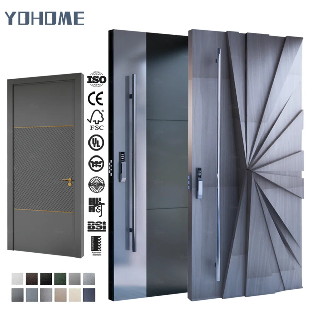 Yohome New Arrival Residential High End Custom Design Front Pivot Door Modern 3D Aluminium Metal Pivot Entrance Doors