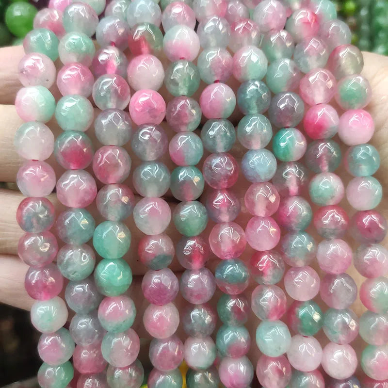 Round Faceted Jade Crystal Rainbow Beads Gemstone Beads Dyed Multi Color Jade Beads for Jewelry Making 6 8 10mm Length 36cm