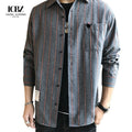 Spring New Men's Long-Sleeved Hong Kong Style Japanese Retro Plaid Shirt Stand Collar Breathable Black White Loose Fit