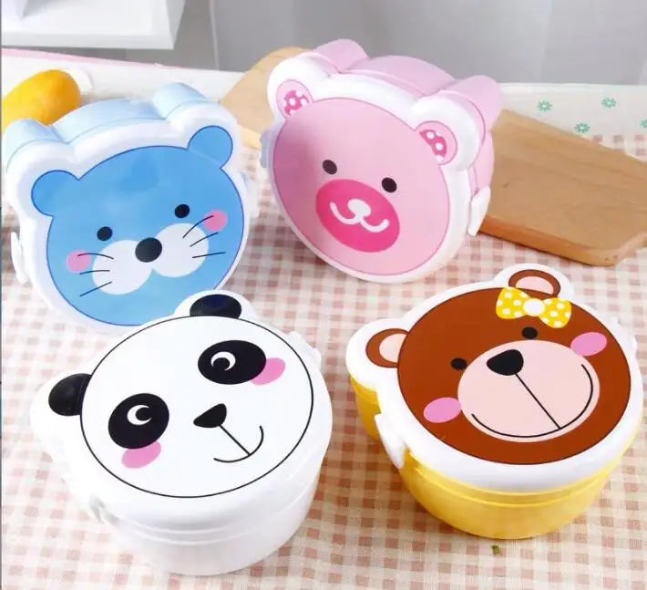 Cute Animal Bento Box with Dividers Children's Flat Dinner Food PP Material Plastic Lunch Box Kids Grade Food Grade Kids Dining