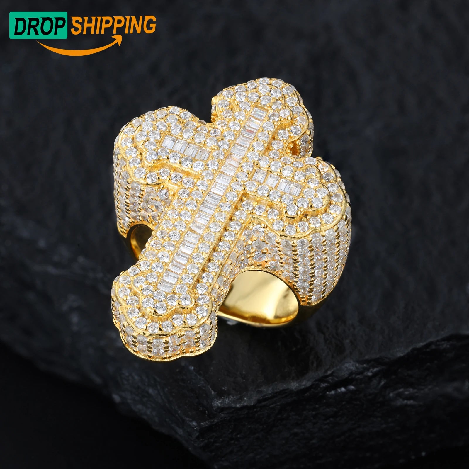 Hip Hop Jewelry 925 Sterling Silver Pass Diamond Tester VVS Baguette Moissanite Custom Logo Iced Out Cross Rings for Men
