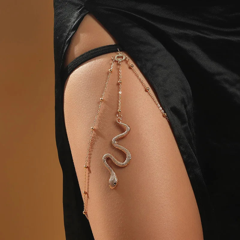 Multi-Layer Body Chain Thigh Jewelry with Snake Elastic Band Bar Queen's Wire Findings Jewelry