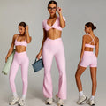 SHINBENE 5Piece Sports Bras Crossover Waist Biker Shorts Exercise Gym Yoga Outfit Workout Sets for Women