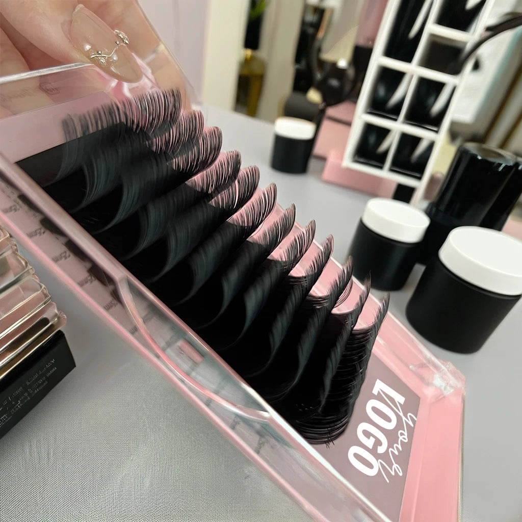 Meecil 18 Lines Fluffy Cashmere Lash Trays Matte Dark Black Volume Lash Extensions