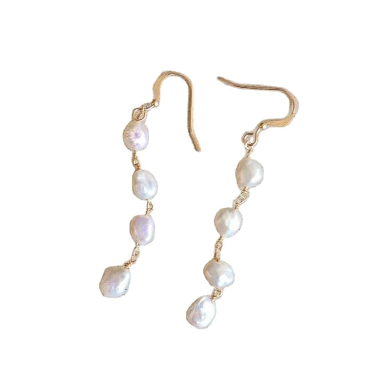 Handmade 14K Gold Filled Earrings Freshwater Baroque Pearl Dangle Earring for Women