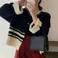 Fashion Women's Custom O Neck Knitted Sweater Cardigan for Ladies Elegant Striped Cardigan Golden Button Jacket