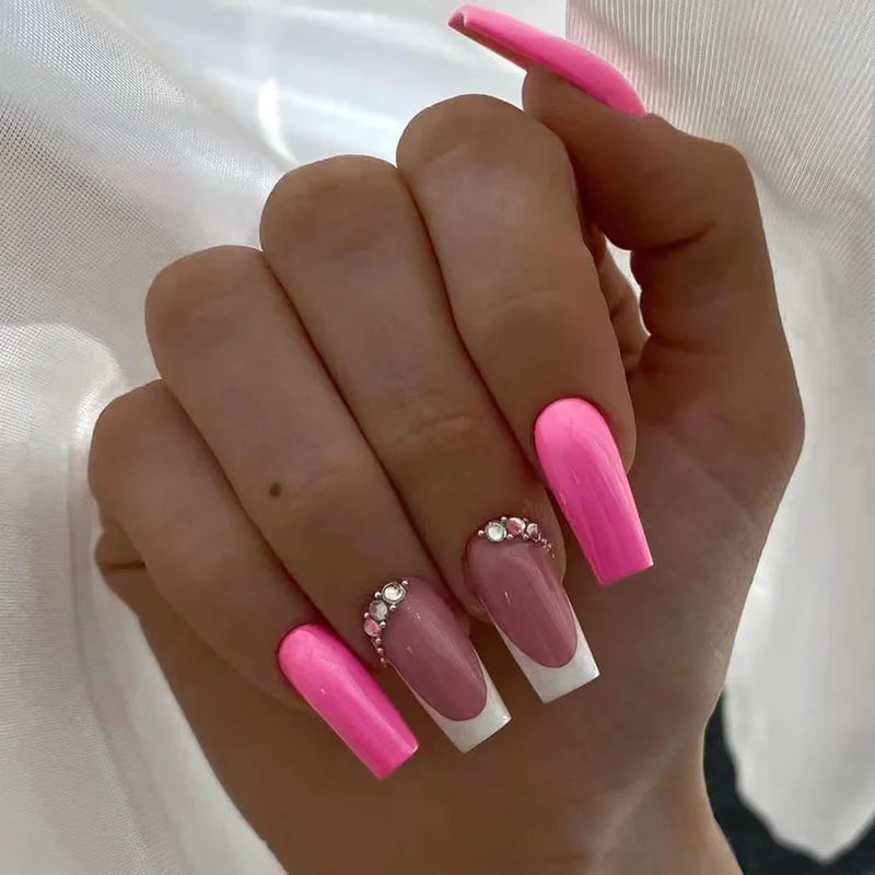 2023 Custom Nails Pop Art OEM Coloful Trendy Art Nails Press on Nails Long Ballerina Rhinestone Artificial Fingernails