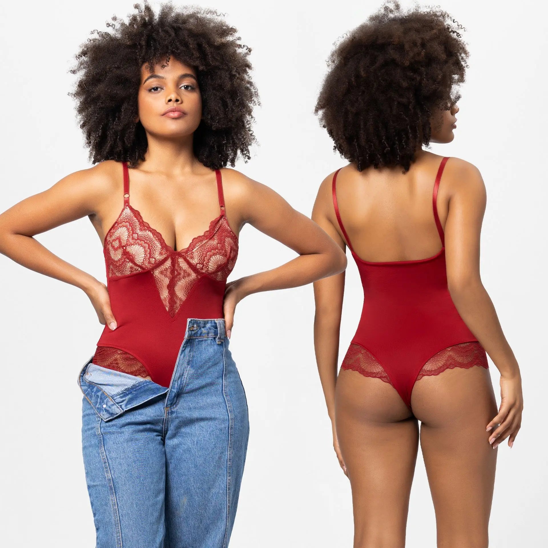 Plus Size Women's Sexy Lace Bodysuit Shapewear Set Breathable Eco-Friendly Quick Dry Anti-Bacterial Waist Trainer Corset