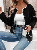 Fall Winter 2025 Long Sleeve Pockets Color Block Coat Oversized Fleece Cardigan Jackets for Women