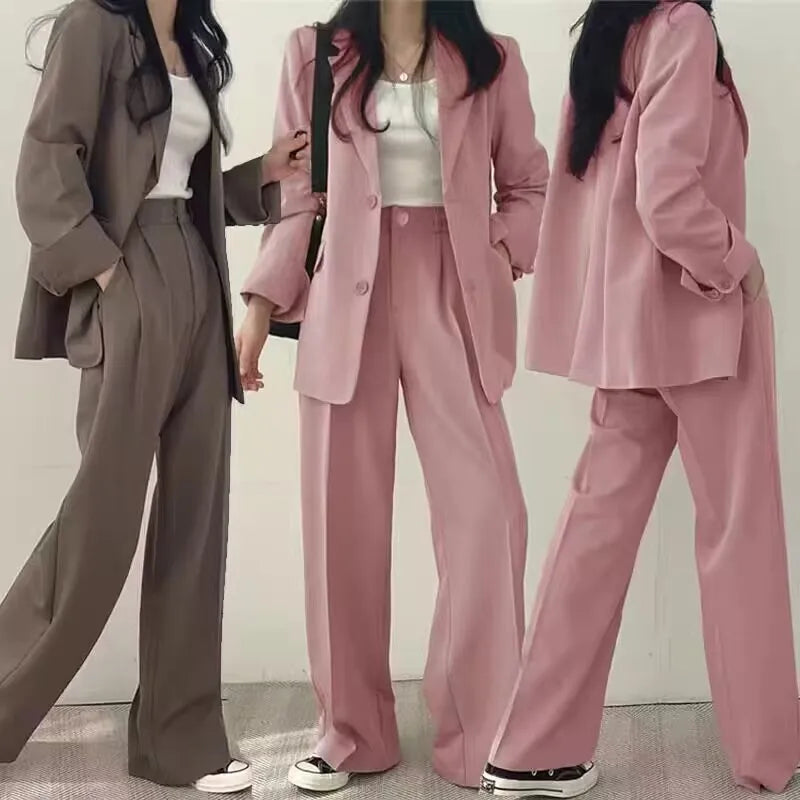 Slim-fit Fashion  Women's Korean-style Casual Design Top Suit Pants Suit