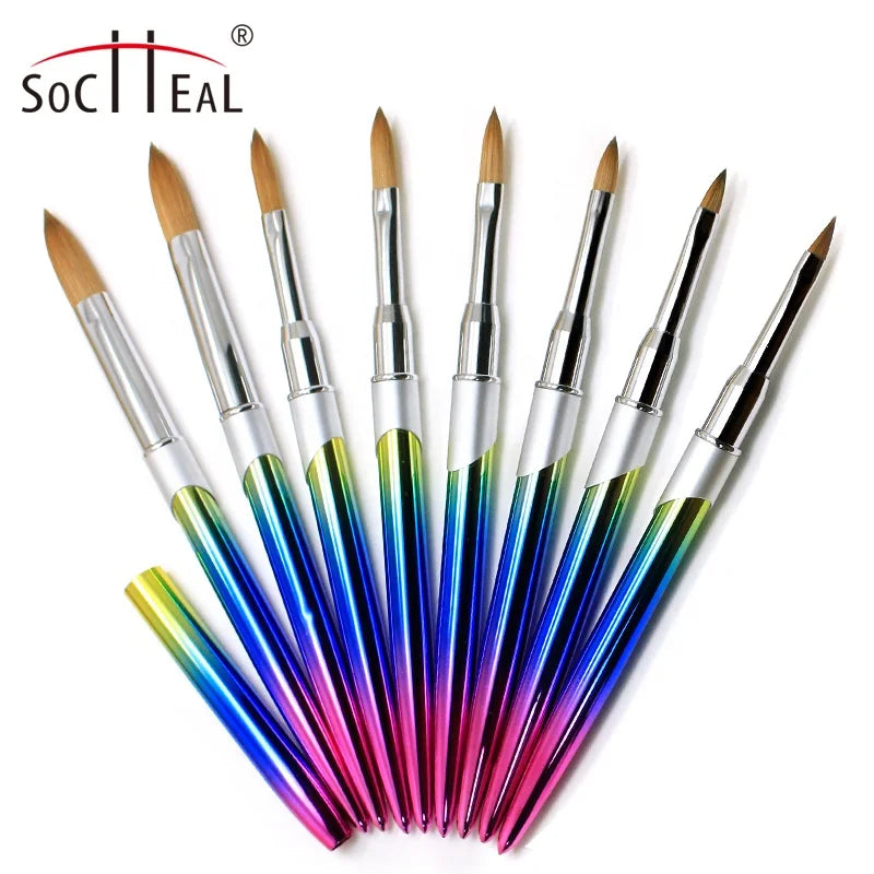 High-Ended Gradient Metal Handle Custom Crimped 100% Pure Kolinsky Acrylic Professional Nail Brush 3D Brush Manicure Tools